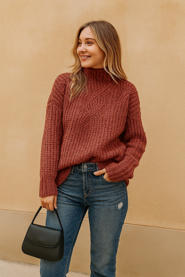Zia  | Cable-knit turtleneck sweater with 3D texture