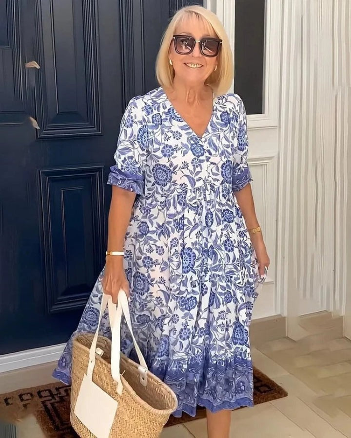 Mavis - Elegant V-Neck Boho Floral Long Dress