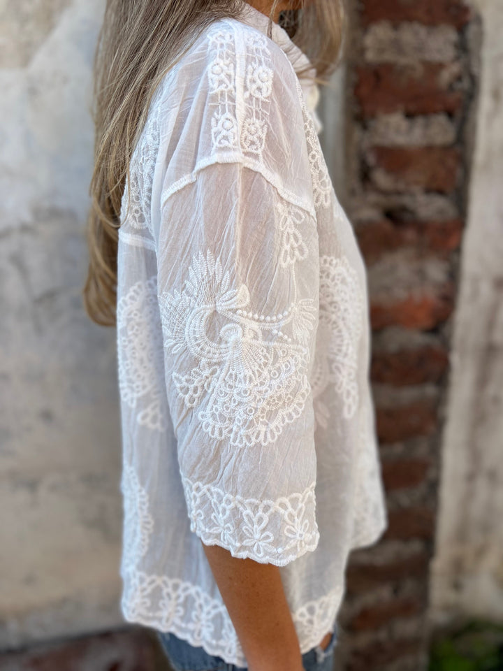 Vivienne | Women's Lace Blouse Long Sleeve Button Down Embroidered Top