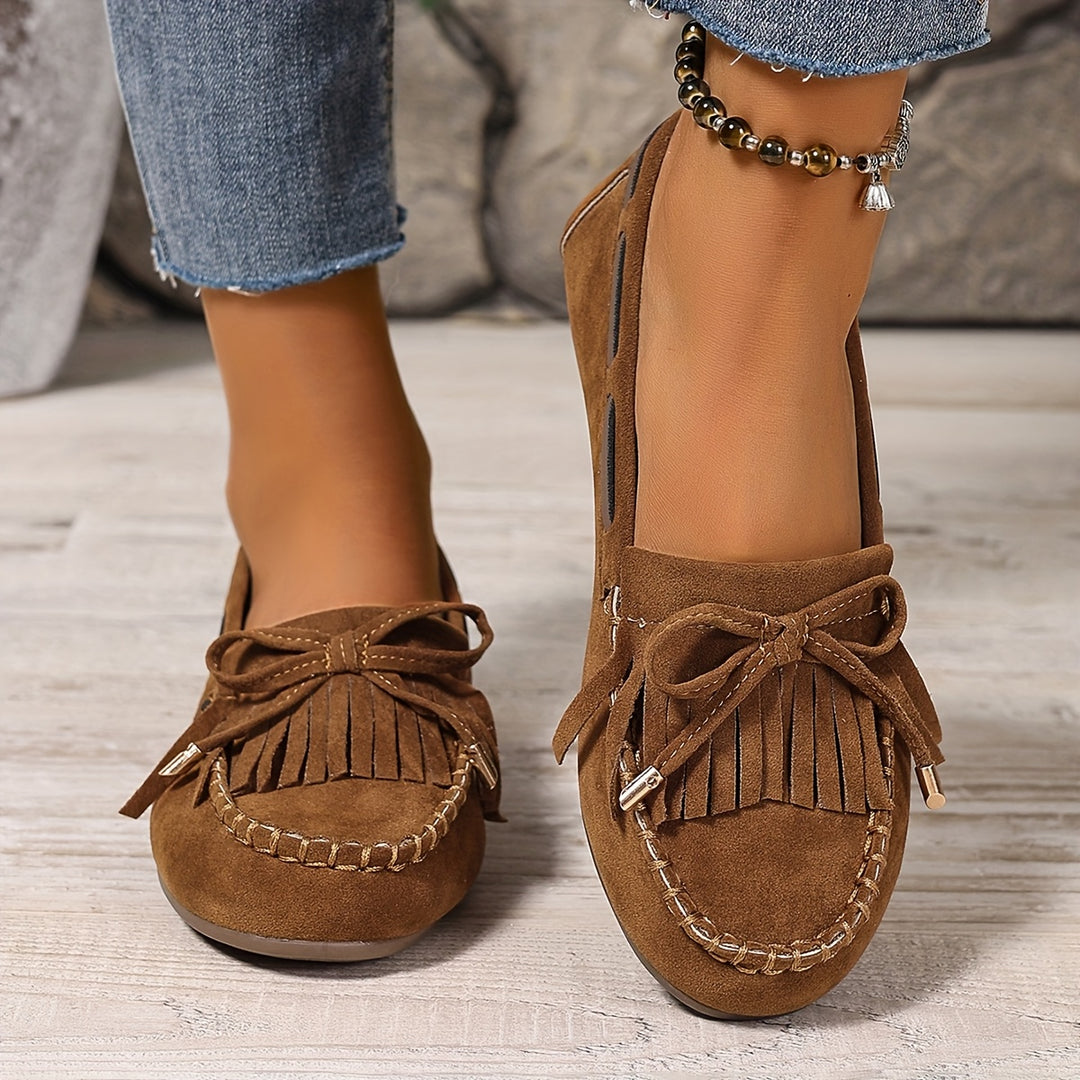 Elara | Women's Loafers – Slip-On Tassel Loafers Bow Detail Comfortable Flat Shoes