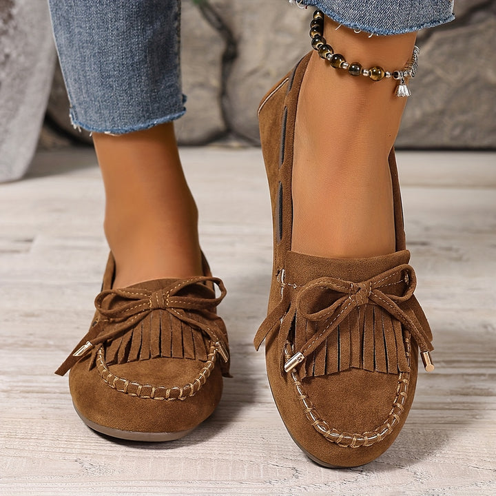 Elara | Women's Loafers – Slip-On Tassel Loafers Bow Detail Comfortable Flat Shoes