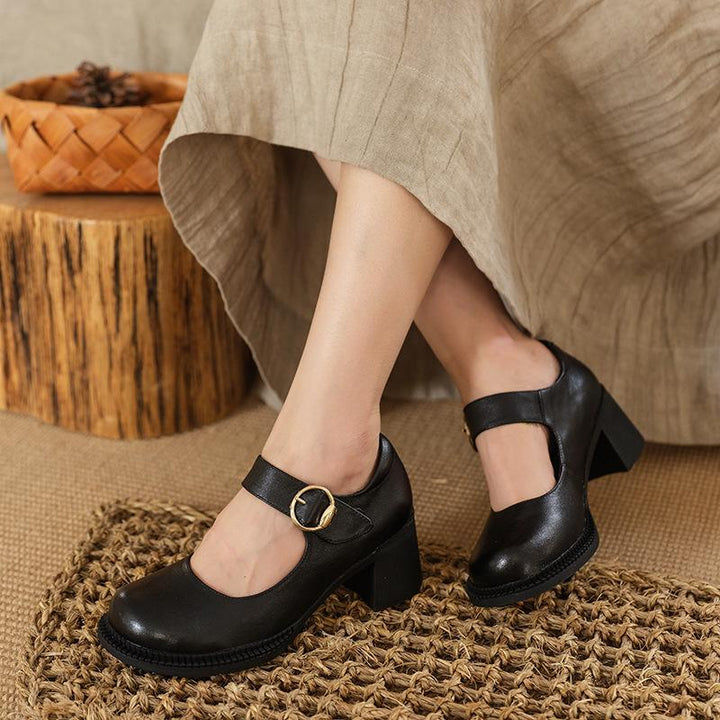 Verity - Classic Vintage Leather Round Toe Shoes