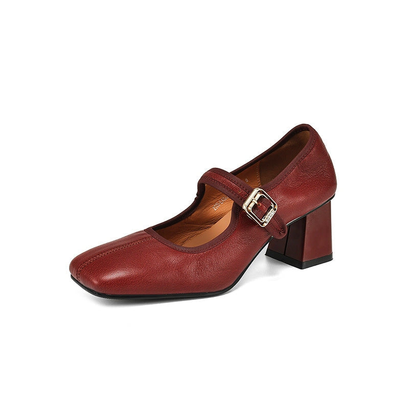 Saffron - Trendy French Style Chunky Heel Shoes