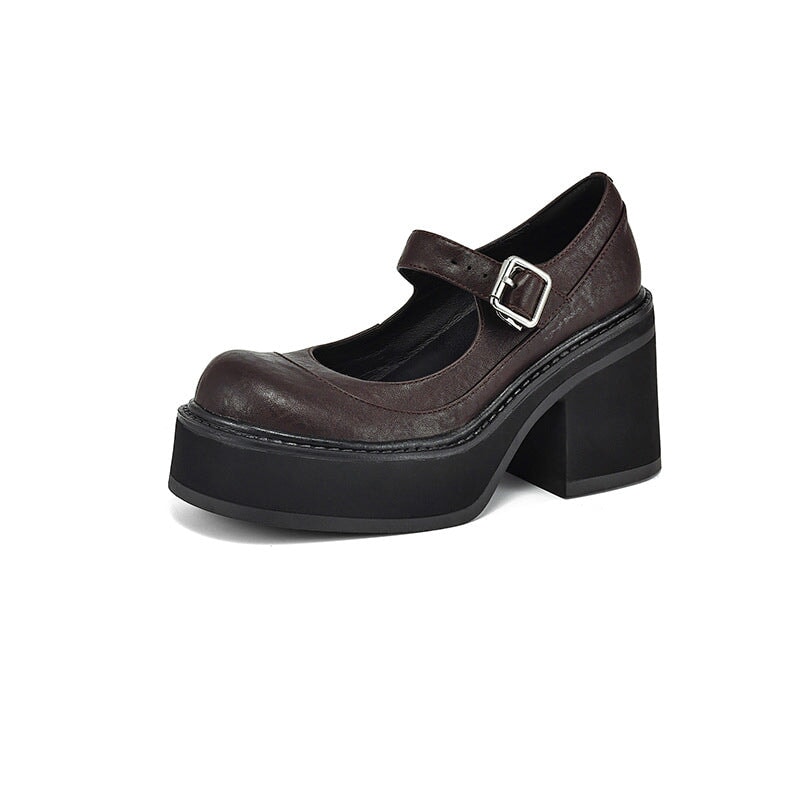 Verena - Stylish Leather Mary Janes Chunky Platform Shoes