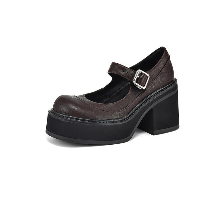 Verena - Stylish Leather Mary Janes Chunky Platform Shoes