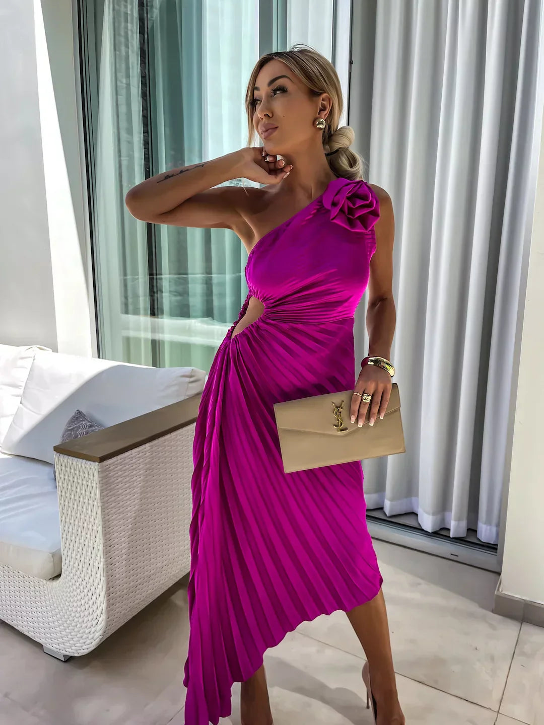 Dariella | Romantic Flower One Shoulder Dress