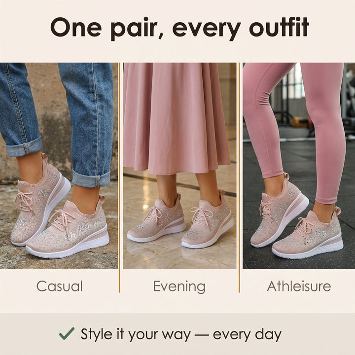 Stellara™ – Rhinestone Wedge Sneakers for Women