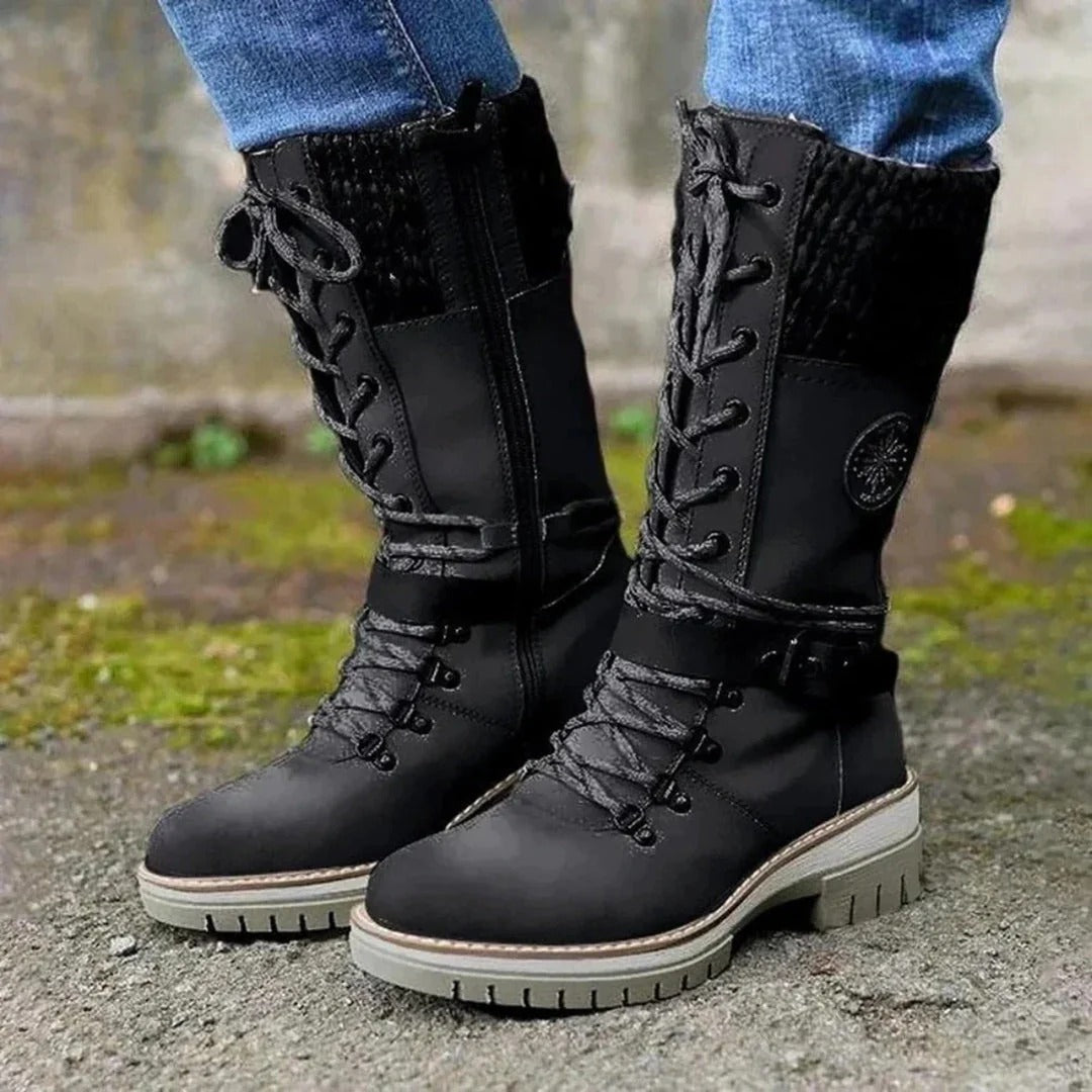 Women's Lace-Up Combat Boots with Side Zipper