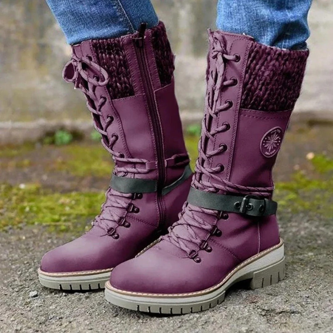 Women's Lace-Up Combat Boots with Side Zipper