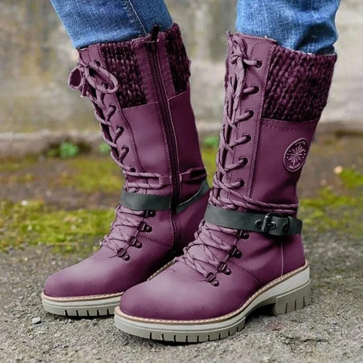 Women's Lace-Up Combat Boots with Side Zipper