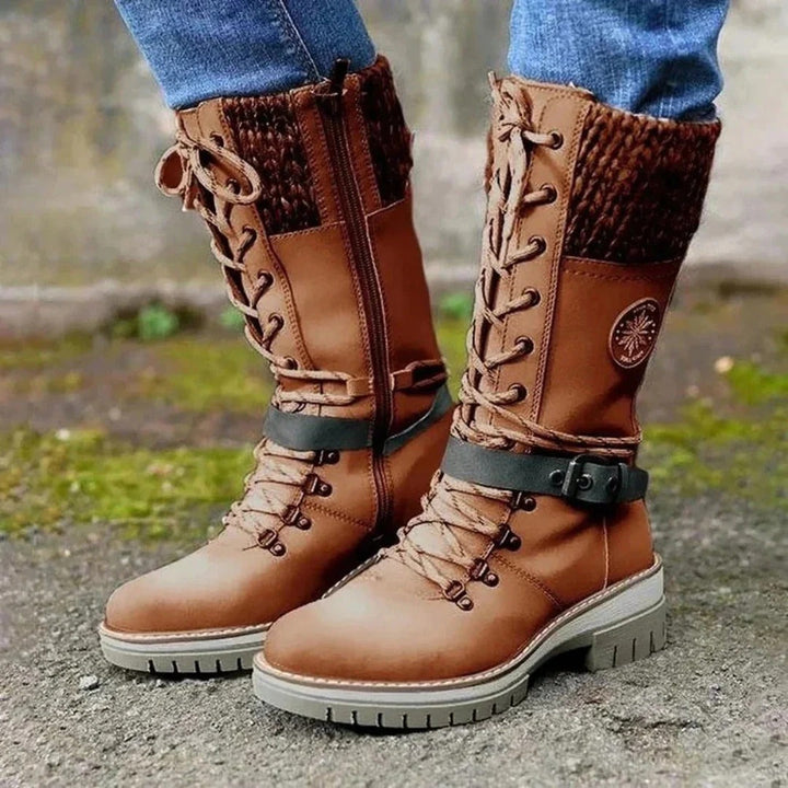 Women's Lace-Up Combat Boots with Side Zipper
