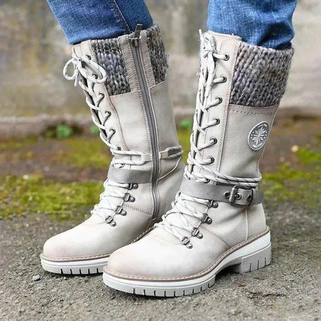 Women's Lace-Up Combat Boots with Side Zipper