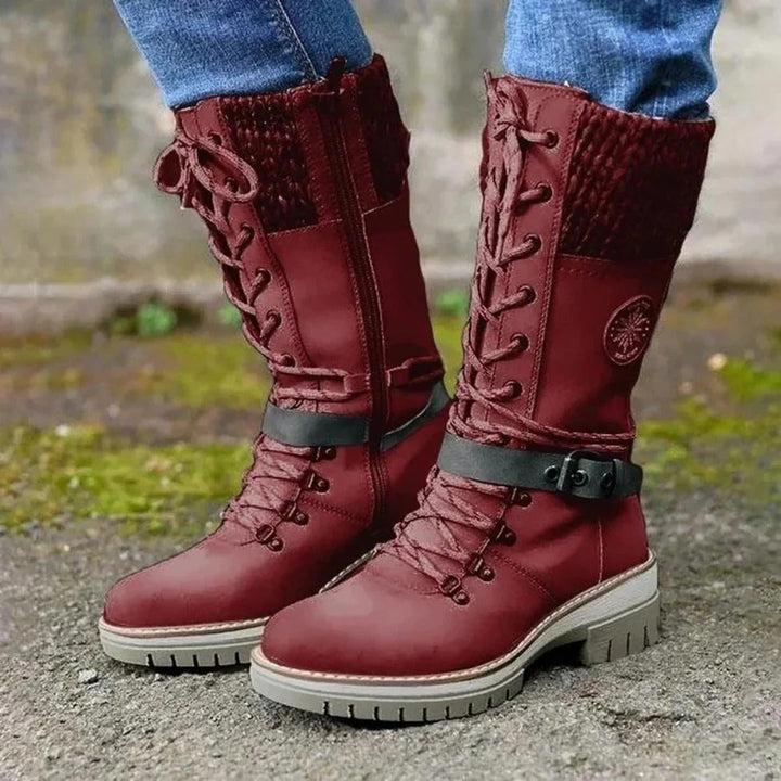 Women's Lace-Up Combat Boots with Side Zipper