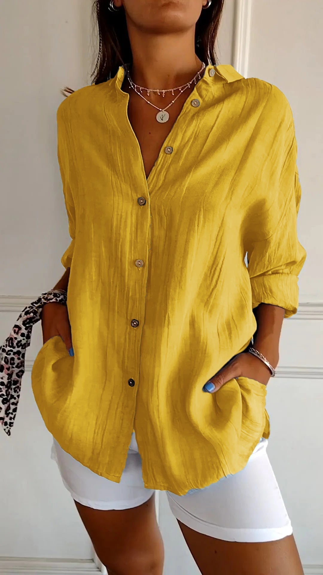 Azure | Women's Casual Button-Down Shirt Oversized Long Sleeve