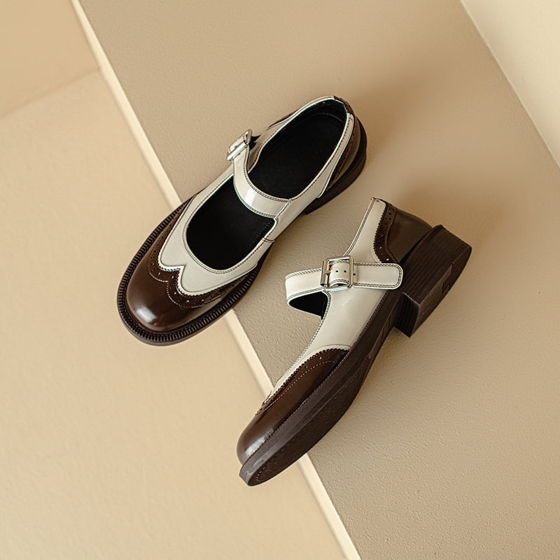 Ophelia - Top Layer Washed Cowhide Mary Jane Flats