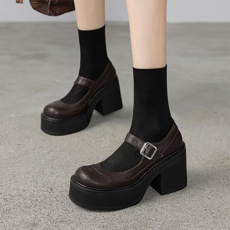 Verena - Stylish Leather Mary Janes Chunky Platform Shoes