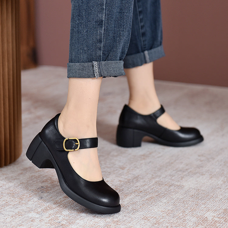 Verity - Classic Vintage Leather Round Toe Shoes