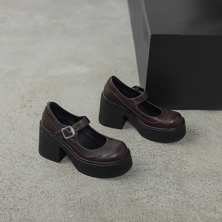Verena - Stylish Leather Mary Janes Chunky Platform Shoes