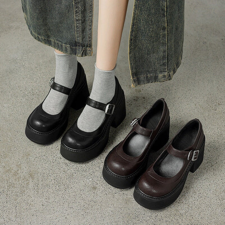 Verena - Stylish Leather Mary Janes Chunky Platform Shoes