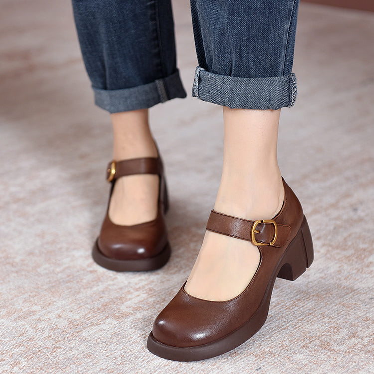 Verity - Classic Vintage Leather Round Toe Shoes