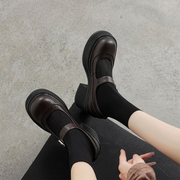 Verena - Stylish Leather Mary Janes Chunky Platform Shoes