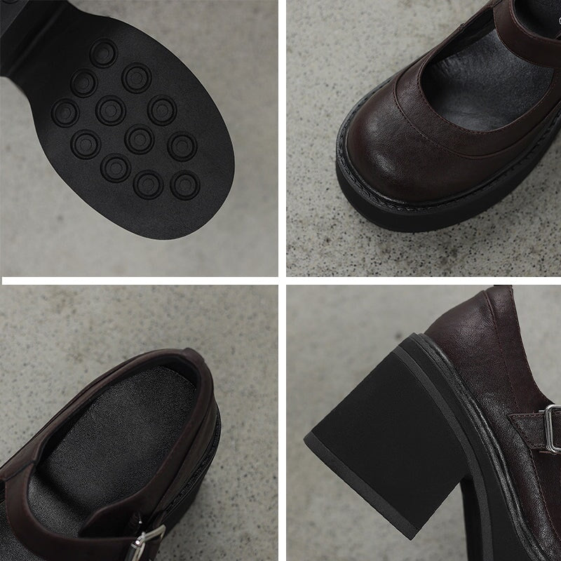 Verena - Stylish Leather Mary Janes Chunky Platform Shoes