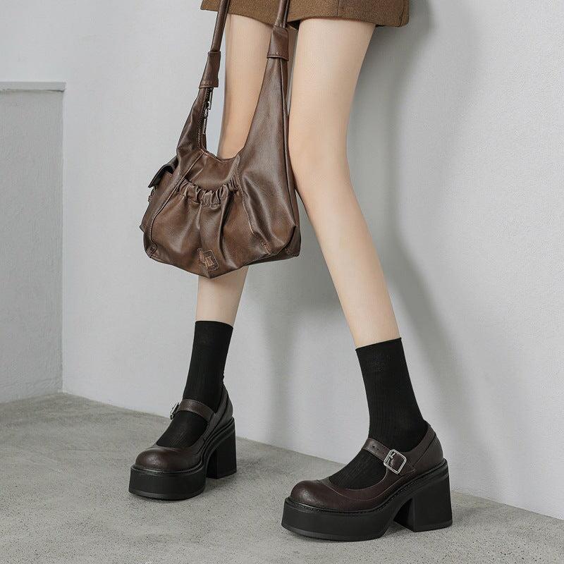 Verena - Stylish Leather Mary Janes Chunky Platform Shoes