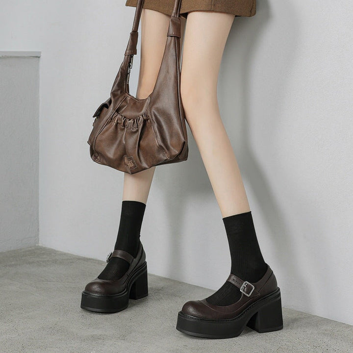 Verena - Stylish Leather Mary Janes Chunky Platform Shoes