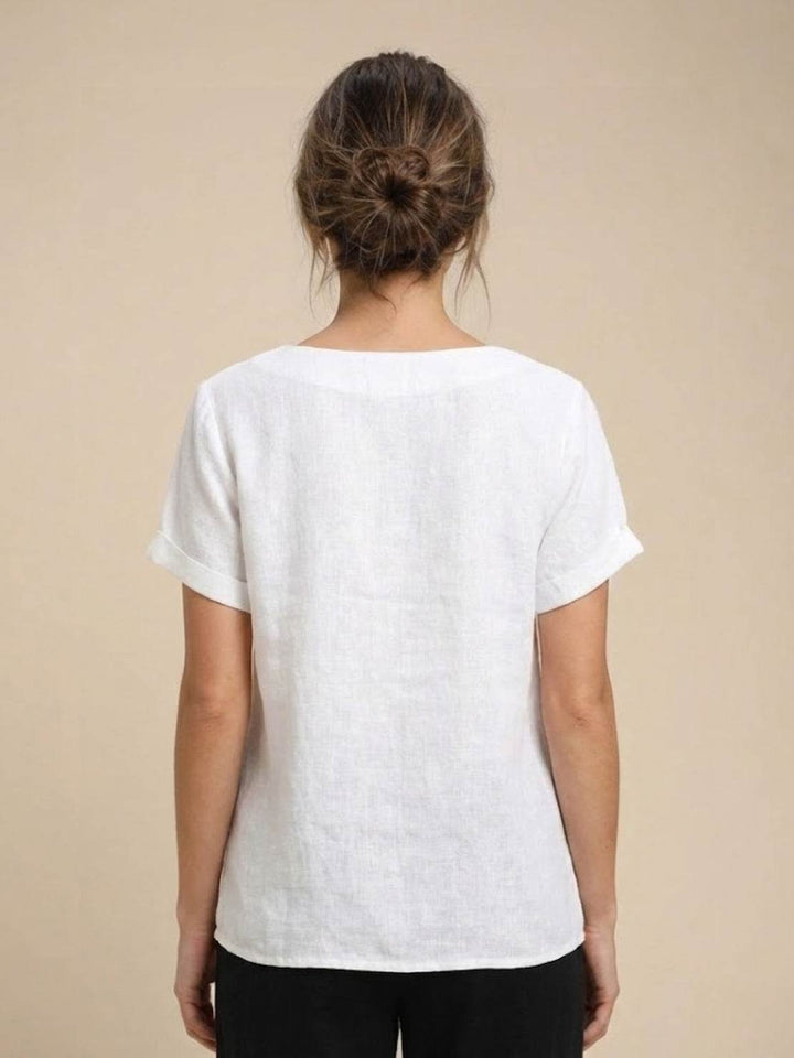 Foreen | Women's Casual Scoop Neck Button Detail Short Sleeve Top
