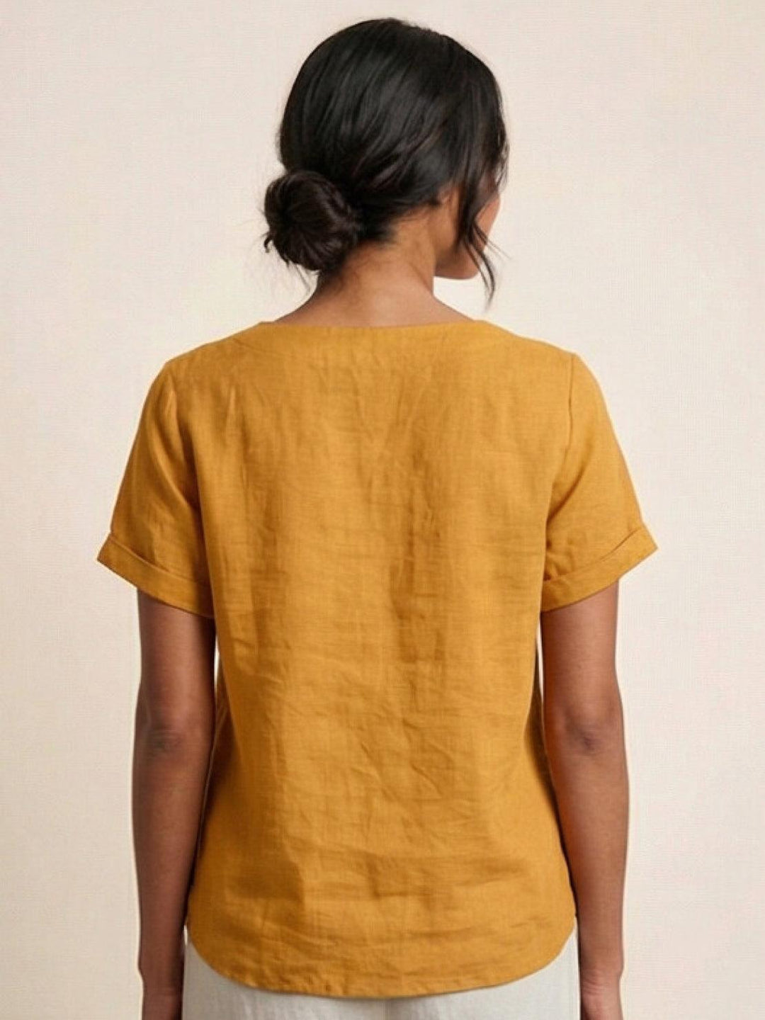 Foreen | Women's Casual Scoop Neck Button Detail Short Sleeve Top