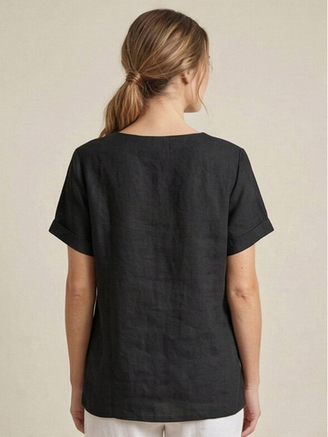 Foreen | Women's Casual Scoop Neck Button Detail Short Sleeve Top