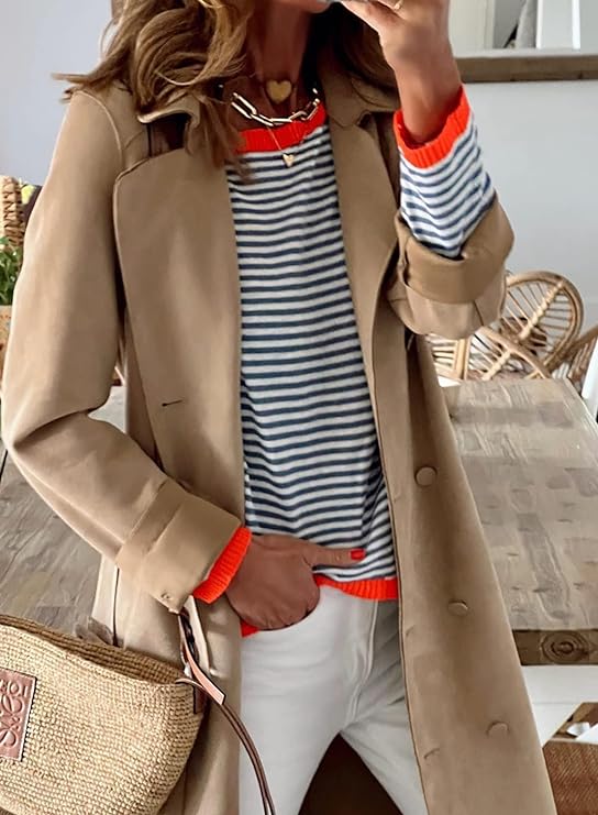 Riley | Women's Striped Crewneck Sweater Long Sleeve Casual Pullover