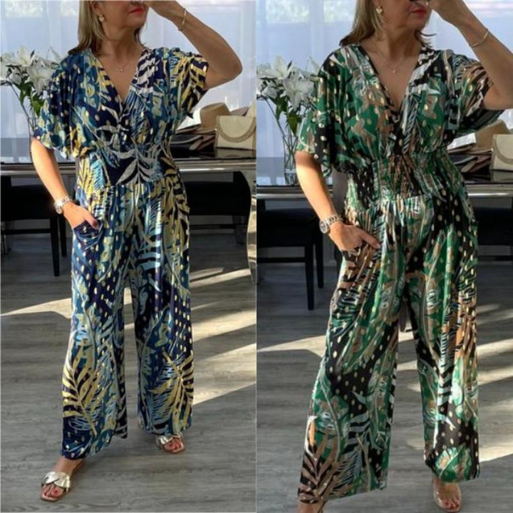 Leaf Print Plus Size Summer Bodysuit