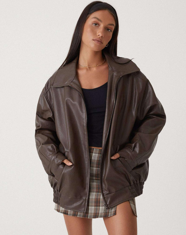 Sophia | Oversized PU Leather Jacket for Women – Fashionable Look, High-Quality Faux Leather