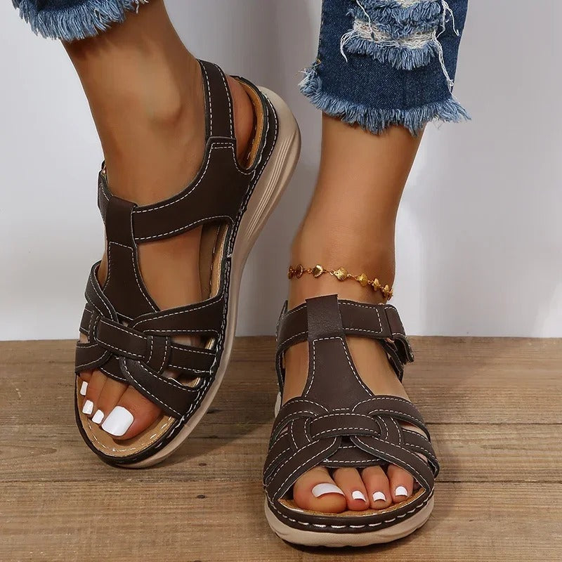 Women's Cutout Sandals – Open Toe Hook Loop Casual Walking