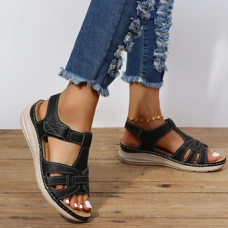 Women's Cutout Sandals – Open Toe Hook Loop Casual Walking